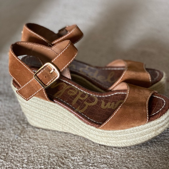 Sam Edelman Dimitree Suede Platform Wedge Espadrille in Cognac - Picture 4 of 6